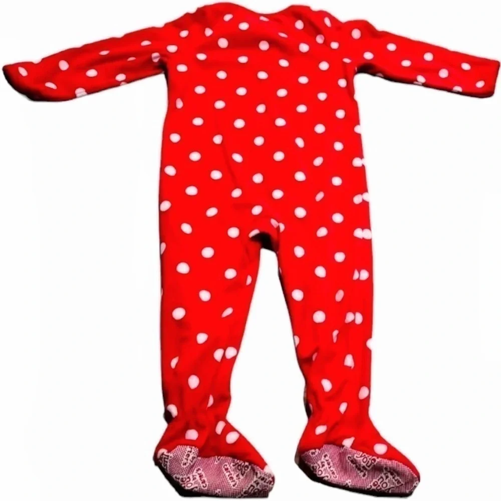 Carters Girls 3T Footed Christmas Pajamas Santa Polka Dot Red White Just One You